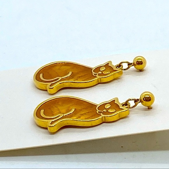 Enamel Cat Pierced Post Dangle Earrings - Picture 5 of 7
